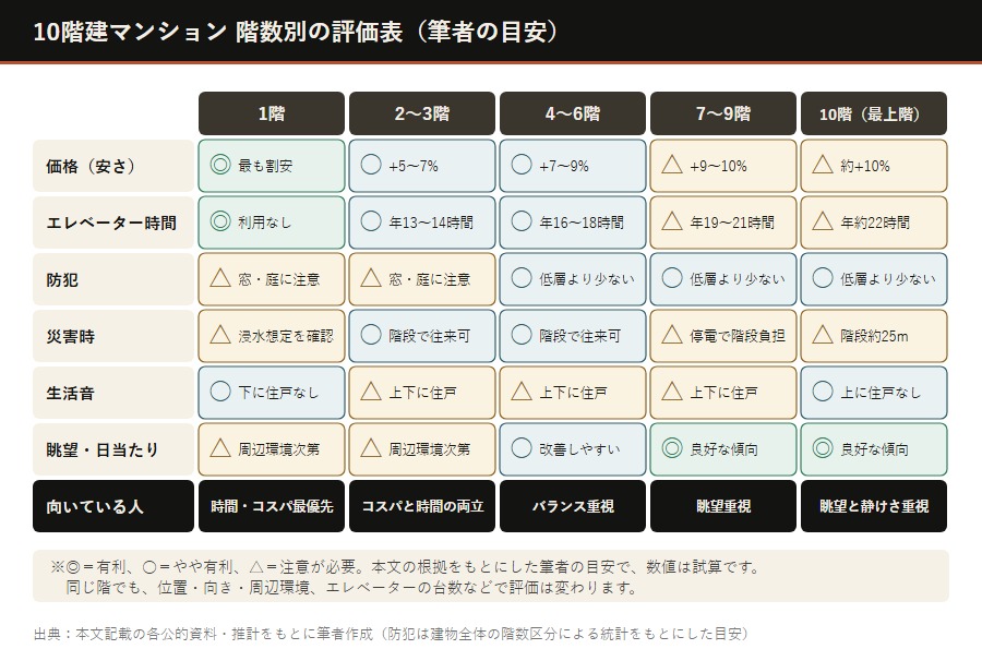 10階建マンションは何階がおすすめかを示す階数別評価表