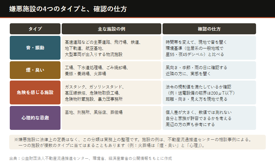嫌悪施設とは何か、4つのタイプ別の施設例と確認の仕方